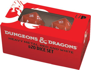 Dungeons & Dragons RPG: Heavy Metal Red and White D20 Dice Set - Sweets and Geeks