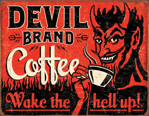 Devil's Brand Coffee Vintage Metal Tin Sign - Sweets and Geeks