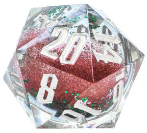 Sirius Large d20 Snow Globe Silver Ink Red and Green Gitter with Silver Snowflakes - Sweets and Geeks