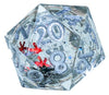 Siriius Snow Globe Sharp Edged D20s Silver Ink and Silver Glitter with Silver, Green, and Red Snowflakes - Sweets and Geeks