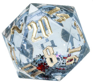Sirius Large D20 Snow Globe Gold Ink Silver Glitter Red and Green Snowflakes - Sweets and Geeks