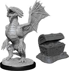 Dungeons and Dragons Nolzur's Marvelous Unpainted Miniatures: W13 Bronze Dragon Wyrmling and Pile of Sea Found Treasure - Sweets and Geeks