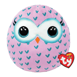 TY Squish-A-Boos Plush - WInks The Pink Owl (14 Inch Large) - Sweets and Geeks