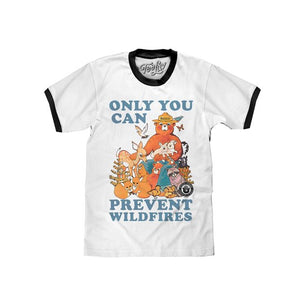 Smokey The Bear - Only You Can Prevent Wildfires Ringer Tee Shirt - Sweets and Geeks
