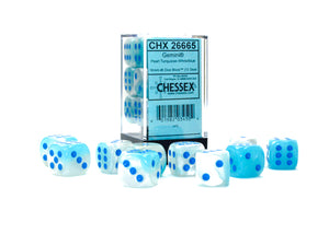 Chessex Gemini Pearl Turquoise-White/Blue Luminary 16MM D6 Dice Block - Sweets and Geeks