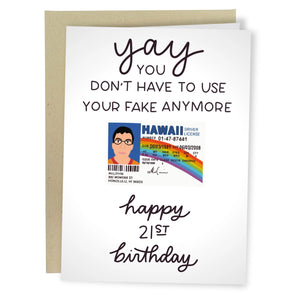 Fake I.D. 21st Birthday Greeting Card - Sweets and Geeks