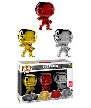 Funko Pop! Heroes: DC Justice League - The Flash (Chrome) 3 Pack (2018 Summer Convention LE) - Sweets and Geeks