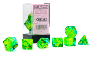 Chessex Gemini Translucent Green-Teal/Yellow 7 Die Set - Sweets and Geeks
