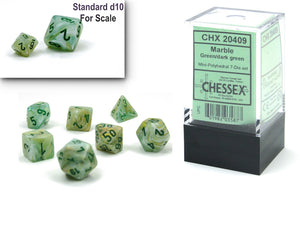 Chessex Marble Mini Polyhedral 7 Die Set Green/Dark Green - Sweets and Geeks
