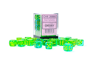 Chessex Gemini Translucent Green-Teal/Yellow 12MM D6 Dice Block - Sweets and Geeks