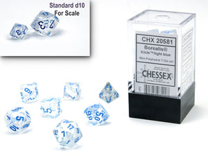 Chessex Borealis Mini Polyhedral 7 Die Set Icicle/Light Blue Luminary - Sweets and Geeks