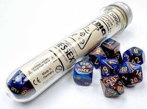 Lustrous Azurite/Gold Polyhedral Lab Dice Tube (7 Dice) - Sweets and Geeks
