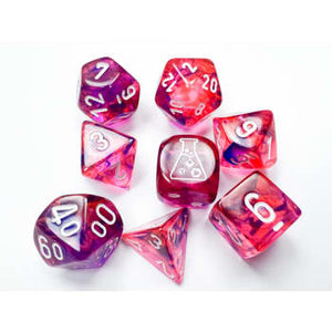 Nebula Black Light Special/White Polyhedral Lab Dice Tube (7 Dice) - Sweets and Geeks