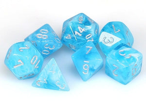 Chessex Luminary Mini Polyhedral 7 Die Set Sky/Silver - Sweets and Geeks