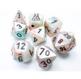 Lustrous Sea Shell/Black Luminary Polyhedral Lab Dice Tube (7 Dice) - Sweets and Geeks