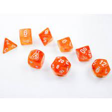 Borealis Blood Orange/White Polyhedral Lab Dice Tube (7 Dice) - Sweets and Geeks