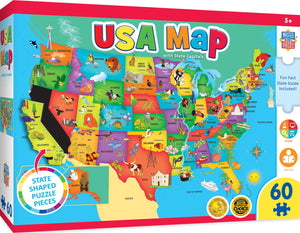 Explorers - USA Map Specialty Box 60 Piece Kids Puzzle - Sweets and Geeks