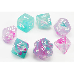 Chessex (27545): Polyhedral 7-Die Set: Nebula: Wisteria/White Luminary - Sweets and Geeks