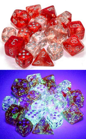 Chessex (27554): Polyhedral 7-Die Set: Nebula: Red/Silver Luminary - Sweets and Geeks