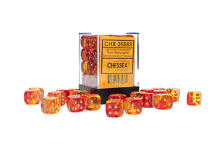 Chessex Gemini Translucent Red-Yellow/Gold 12MM D6 Dice Block - Sweets and Geeks