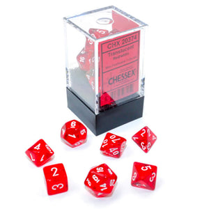 Chessex Translucent Mini Polyhedral 7 Die Set Red/White - Sweets and Geeks