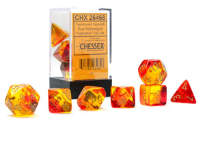Chessex Gemini Translucent Red-Yellow/Gold 7 Die Set - Sweets and Geeks