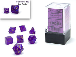 Chessex Borealis Mini Polyhedral 7 Die Set Royal Purple/Gold Luminary - Sweets and Geeks