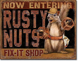 Rusty Nuts Fix It Shop - Tin Sign - Sweets and Geeks