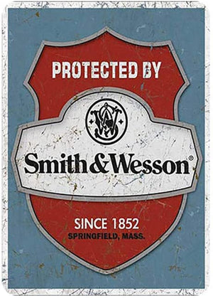 Smith & Wesson Protected - Tin Sign - Sweets and Geeks