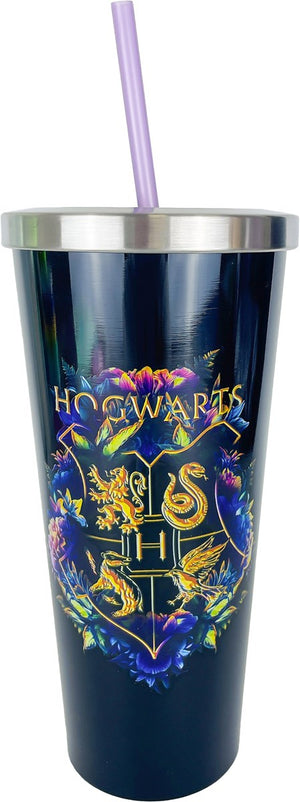 Hogwarts Crest 24 oz. Stainless Steel Cup with Straw - Sweets and Geeks