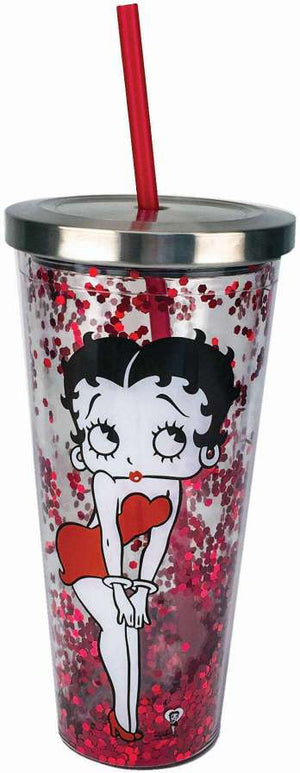 BETTY BOOP GLITTER CUP W/STRAW - Sweets and Geeks