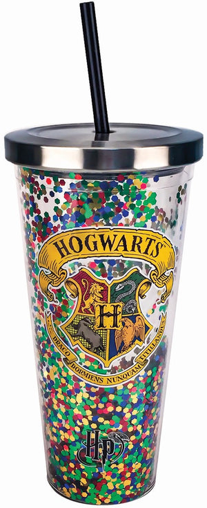 Hogwarts Glitter Cup with Straw - Sweets and Geeks