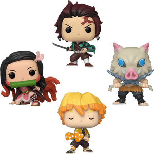 Funko Pop Animation: Demon Slayer - Tanjiro Kamado / Nezuko Kamada / Zenitsu Agatsuma / Inosuke Hashibira 4 Pack - Sweets and Geeks